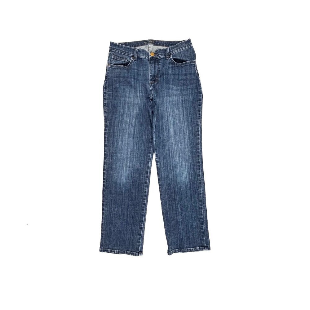 Lee Relaxed Fit Straight Leg Mid Rise Women's size 8P Dark Wash Blue Denim Jeans